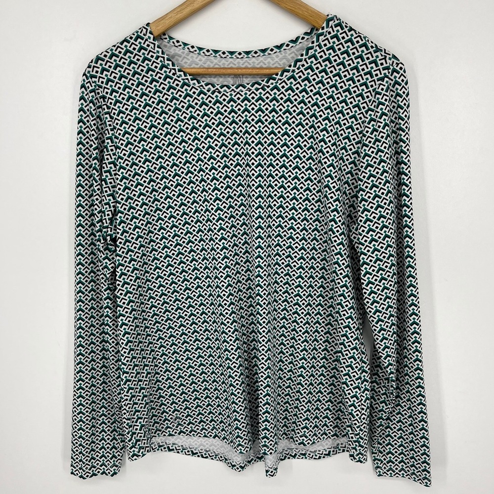 GGblue Luxe Sport Womens Large Teal Geometric Chevron Long Sleeve Top